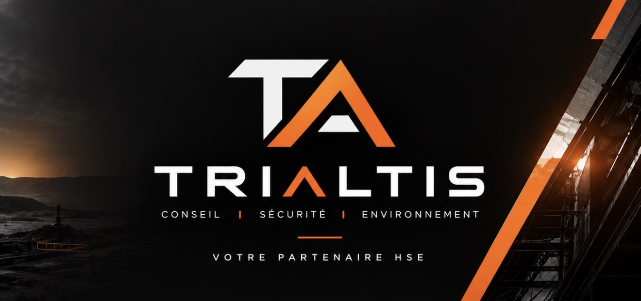 Logo TriAltis : TA orange sur fond ardoise, Conseil, Sécurité, Environnement — Votre partenaire HSE