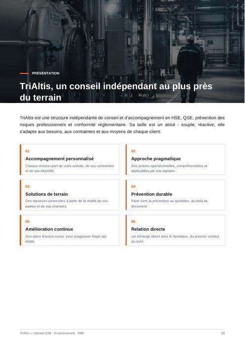 Page 4 de la brochure TriAltis : Présentation de TriAltis
