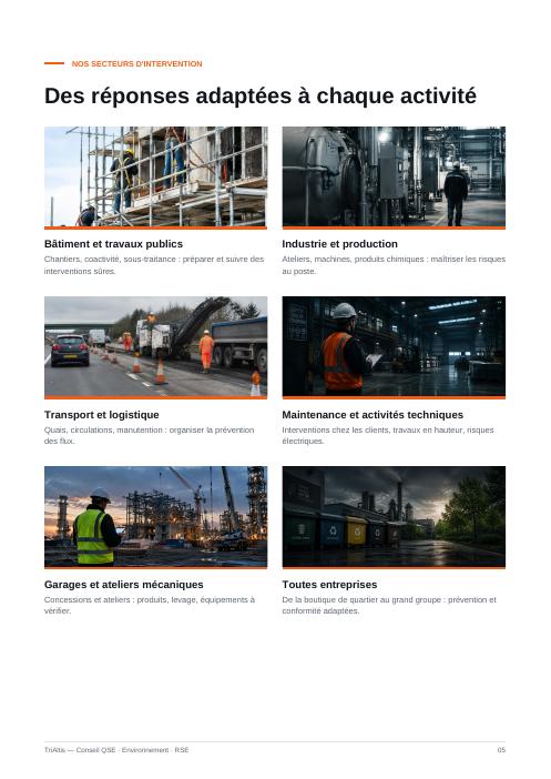 Page 6 de la brochure TriAltis : Secteurs d'intervention