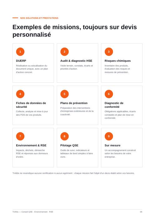Page 7 de la brochure TriAltis : Solutions et prestations